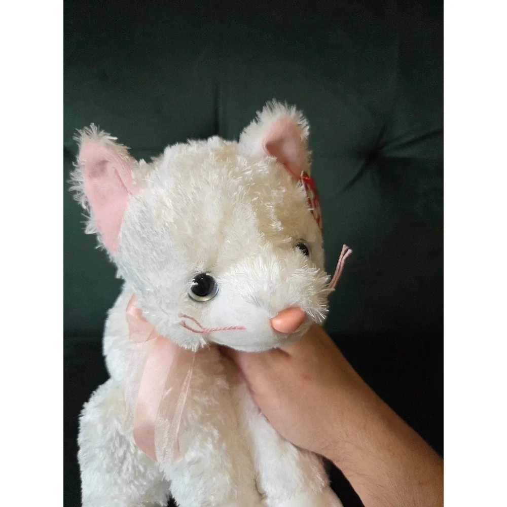 Ty Beanie Buddies Fancy White Cat Kitten Beanie Baby 2003 Pink Bow